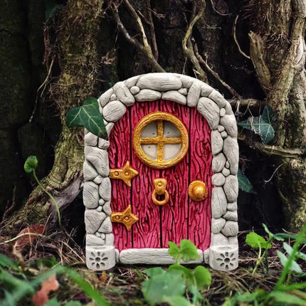 RYRA Fairy Gnome Door Figurines Elf Home Wooden Fairy Garden Window Door Art Tree Sculpture Statues Ornament Outdoor Decoration