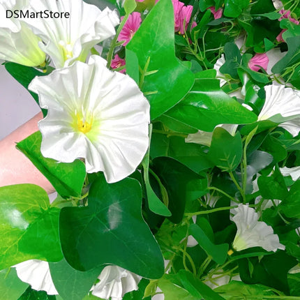 Artificial Plants Vines Morning Glory Hanging Flowers Vine Indoor Outdoor Garden Wall Hanging Home Decor Fake Flower Rattan