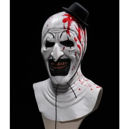 2024 Halloween Horror Role-playing with A Soul Broken Clown Mask and Hat Clown Head Cover Bloody Latex Makeup Ball Horror Props