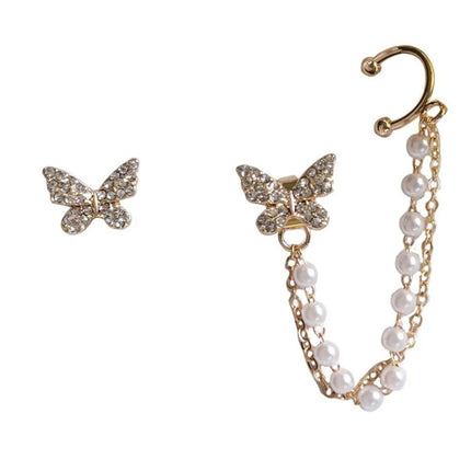 Korean Rhinestone Butterfly Drop Earrings - Elegant Metal Boucle Jewelry for Women and Girls