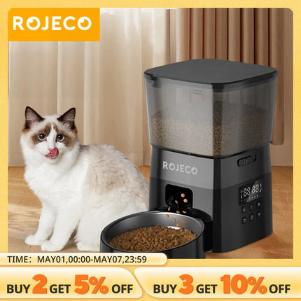 ROJECO Automatic Pet Feeder Button Version Auto Cat Food Dispenser Accessories Smart Control Pet Feeder For Cats Dog Dry Food