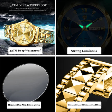 POEDAGAR Top Brand Luxury Man Wristwatch Waterproof Luminous Date Week Men Watches Stainless Steel Quartz Men's Watch Male reloj