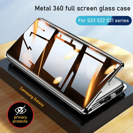 For Samsung Galaxy S24 S23 S22 Ultra S21 Plus Case 360° Double Sided Glass Anti Peeping Privacy Metal Magnetic Ultrathin Cover