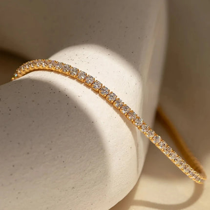 eManco Stainless Steel Gold Plated Sparkling Bracelet High Quality White Zirconia Single Row Simple Accessory For Girls