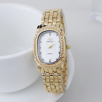 Luxury Fashion Metal Band Watches for Women Brand Simple Casual Oval Rhinestone Ladies' Quartz Wristwatch