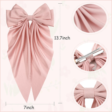 Elegant Large Bow Ribbon Hair Clip for Women Fashion Simple Solid Satin Spring Clip Ponytail Bow Hairpin Girls Hair Accessories