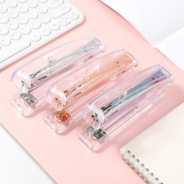 Creative Rose Gold Stapler For Students Staple Remover Staples Tools Cute Transparent Stapler Stationery Office School Supply