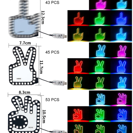 New LED Illuminated Gesture Light Car Finger Light With Remote Road Rage Signs Middle Finger Gesture Light Hand Lamp Three Model