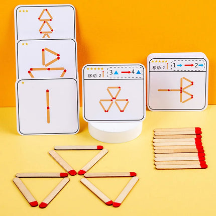 Matchstick Puzzle Game Wooden Toy, DIY Math Geometry Board Game Creative Thinking Match Logic Training Educational Toys For Kids