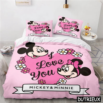 Lovely Mickey Minnie Mouse Duvet Cover & Pillowcase Set Twin Full Queen King Size Bedding Set Soft Comforter Cover Set Bedspread