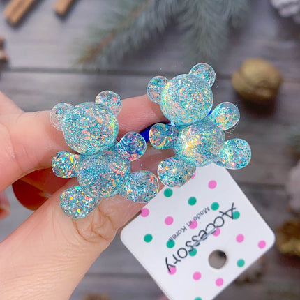 New Fashion Glitter Bear Elastic Hair Bands Children Hair Rope Ties Barrettes Headwear Girls Kids Hair Accessories