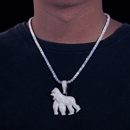 S925 Silver D VVS Moissanite Animal Orangutan Pendant Iced Out Micro Pave Fashion Men's Hip Hop Rock Punk Necklace Rock Jewelry