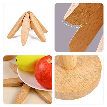 Wooden Trivets for Hot Dishes Folding Tree Shape Black Walnut Table Mat Holders Heat Insulated Pad Set Coasters for Pots