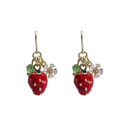 Sweet Strawberry Drop Earrings - Trendy Korean Style Fashion Jewelry for Women - Wholesale Deal