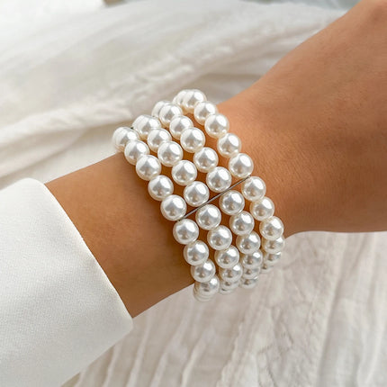 IngeSight.Z  Luxury Multilayer Imitation Pearl Beaded Wide Cuff Bracelets For Women Simple Charm Bangles Party Birthday Gifts