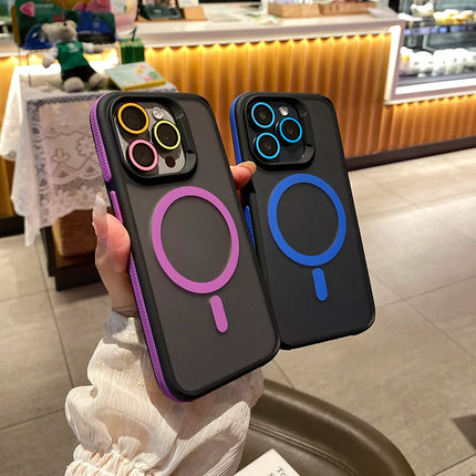 Luxury Patchwork Color Phone Case For iPhone 15 14 13 12 11 Pro Max Plus Anti Slip Frosting Translucent Magsafe Magnetic Cover