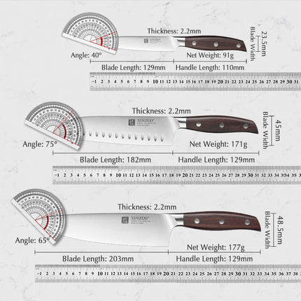 XINZUO 7PCS Kitchen Knife Set Forged German 1.4116 Stainless Steel Sharp Chef Santoku Paring Cleaver Kitchen Scissors Tool Set