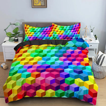 Toy Print Bedding Set Dot Building Blocks Comforter Cover Kids Boy Bed Cover Colorful Bricks Game Bedlinen Duvet Cover Set