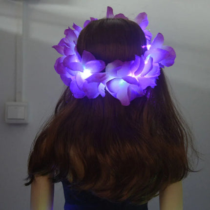 1pcs Women Girl LED Hawaii Hawaiian Lei Headband Glow Light up Flower Crown Wreath Birthday Wedding Party   Christmas navidad