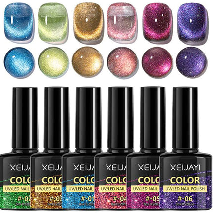 1 Bottle 8ml Diamond Cat Eye Gel Nail Polish Summer Glitter Reflective Shimmer Blue Green Purple Magnetic French Gel Polish