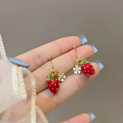 Sweet Strawberry Drop Earrings - Trendy Korean Style Fashion Jewelry for Women - Wholesale Deal