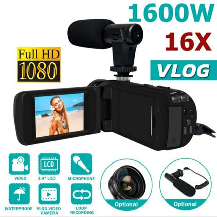 HD 1080P Digital Video Camera Camcorder YouTube Vlogging Recorder W/Microphone Wide-angle lens Photography