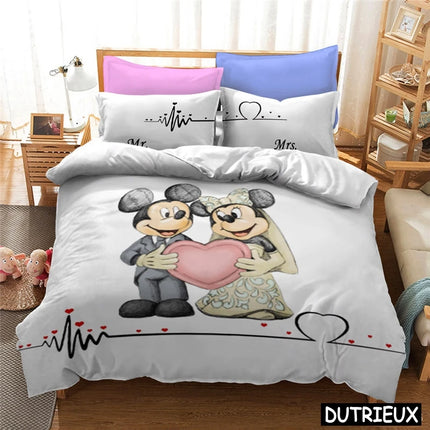 Lovely Mickey Minnie Mouse Duvet Cover & Pillowcase Set Twin Full Queen King Size Bedding Set Soft Comforter Cover Set Bedspread