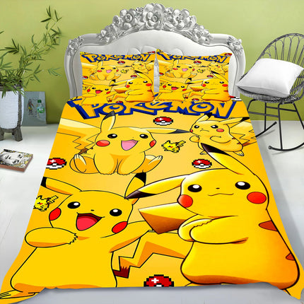 Electric Mouse Cartoon Pikachu Duvet Cover Home Blue Printed Pillowcase Set Adult Bedroom Children Comforter Bedding