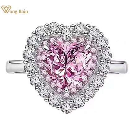 Wong Rain 100% 925 Sterling Silver Heart Cut Lab Sapphire High Carbon Diamonds Gemstone Wedding Engagement Rings Fine Jewelry