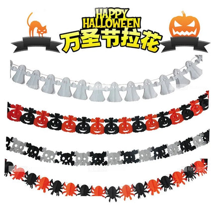 3PCS Halloween Bat Vampire Pumpkin Ghosts Spider Paper Banner 3M Terror Hanging Garland Bunting Happy Party For Home Decorations