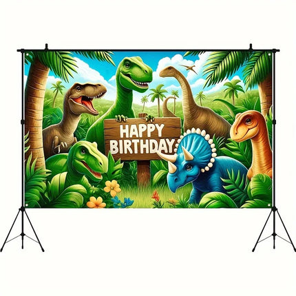 Dinosaur Jungle Birthday Party Backdrop  Polyester Photo Booth Background With Balloons & Flowers, Versatile Indoor