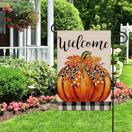 1PC  Pumpkin vegetables Thanksgiving Pattern Linen Cotton Garden Flag Banner Indoor Outdoor Home Garden Hanging Decor