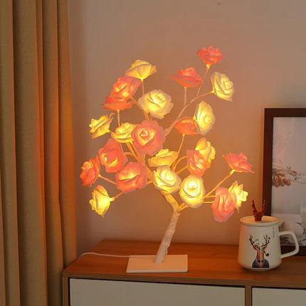 24 LED Fairy Flower Tree Table Lamps Maple Leaf Lamp Rose Night Light USB Operated Gifts for Wedding Party Kids Room Decoration