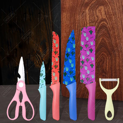 Professional Kitchen Knives Set Chef Knives Scissors Vegetables Fruit Peeler Bread Knife Colourful Cooking Tool with Box