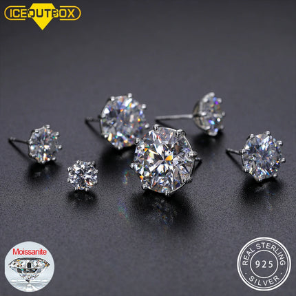 0.5-12ct Moissanite Diamond Stud Earrings 18K White Gold Plated Stud Earrings For Women 925 Silver Wedding Earrings Fine Jewelry