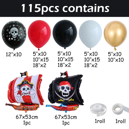 115Pcs Pirate Theme Balloon Garland Pirate Balloon Skull Latex Helium Balls Halloween Decorations Boys Birthday Party Supplies