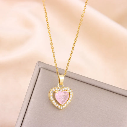 New Cute 3 Colors Ice Flower Heart Pendant Women Necklaces Trendy Sweet Sexy Female Stainless Steel Neck Chain Jewelry Wholesale