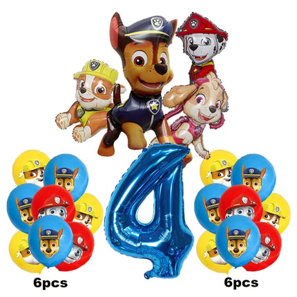 17pcs Cartoon PAW Patrol Birthday Decoration Aluminum Film Digital Balloon Set Dog Chase Marshall Skye Kids Party Supplies Toys