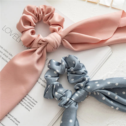 Fashion Leopard Print Bow Satin Long Ribbon Ponytail Scarf Hair Tie Scrunchies Women Girls Elastic Hair Bands Hair Accessories