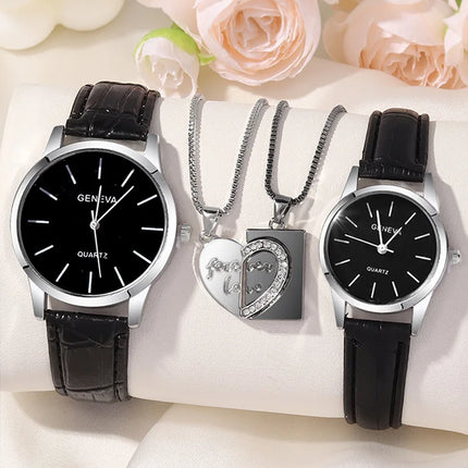 4pcs Minimalist Couple Watch for Male and Female Students, Casual and Fashionable Versatile Quartz Watch+couple Necklace