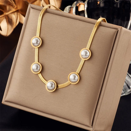 DIEYURO 316L Stainless Steel Gold Color Pearl Green Stone Snake Necklace For Women High Quality Girls Neck Jewelry Party Gifts