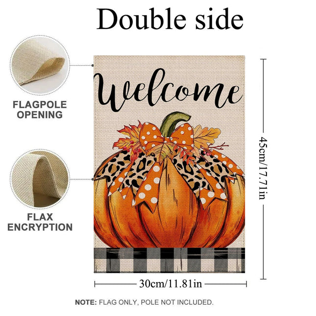 1PC  Pumpkin vegetables Thanksgiving Pattern Linen Cotton Garden Flag Banner Indoor Outdoor Home Garden Hanging Decor