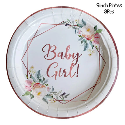 Baby Girl Paper Plates Cups Disposable Tableware Gender Reveals Baby Shower Party Decoration Supplies