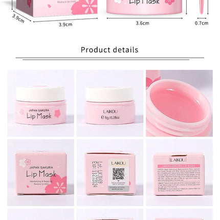 8g LAIKOU Sakura Lip Sleeping Mask Hydrating Moisture Nutriousing Wrinkle Smoothing Dryness Lip Mask Korean Cosmetics Skin Care