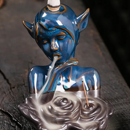 Creative European Style Backflow Incense Burner, Ceramic Elf Girl Incense Burner Romantic Valentine's Day Gift (Without Incense)