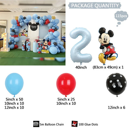 115pcs Disney Mickey Mouse Mickey Mickey themed Party balloons Blue latex balloon garland Arch Kit kid birthday party decoration