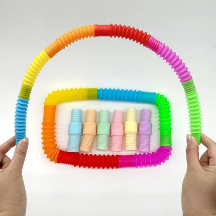 10PCS Mini Pop Tubes Fidget Toys Rainbow Sensory Antistress Plastic Bellow Stress Reliever Pipe for Children Adults Funny Gift