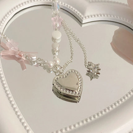 Fashion Pink Bow Heart Beaded Necklace Charm Star Pendant Necklace Birthday Party Jewelry Accessories