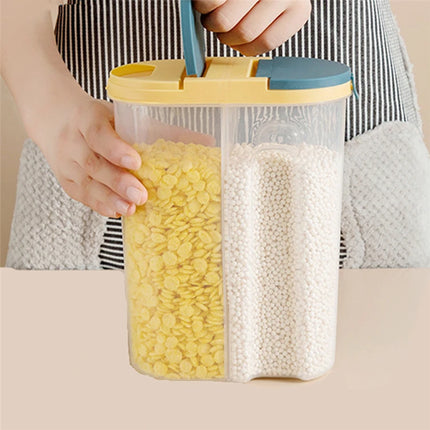 M/L Double Grid Cereals Jar Plastic Food Storage Container Kitchen Organizer Eco Friendly Cookie Box Dried Grains Tank with Lids