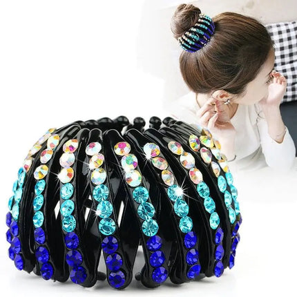 New fashion ladies hair bun crystal hair claw hairpin bird's nest expansion hair accessories female ponytail buckle headwear